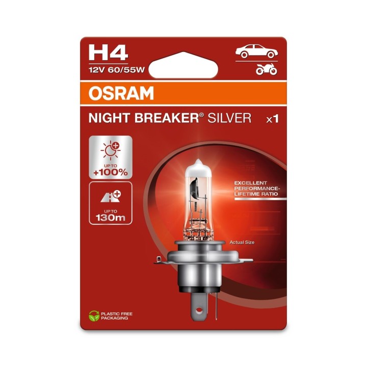 OSRAM żarówka H4 12V 60/55W P43t night breaker® silver (+100%) blister