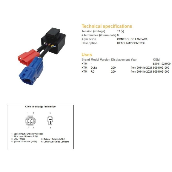 DZE moduł zapłonowy lampa przednia ktm 200 duke '14-'21; rc 200 '14-'21 (oem 90911021000)