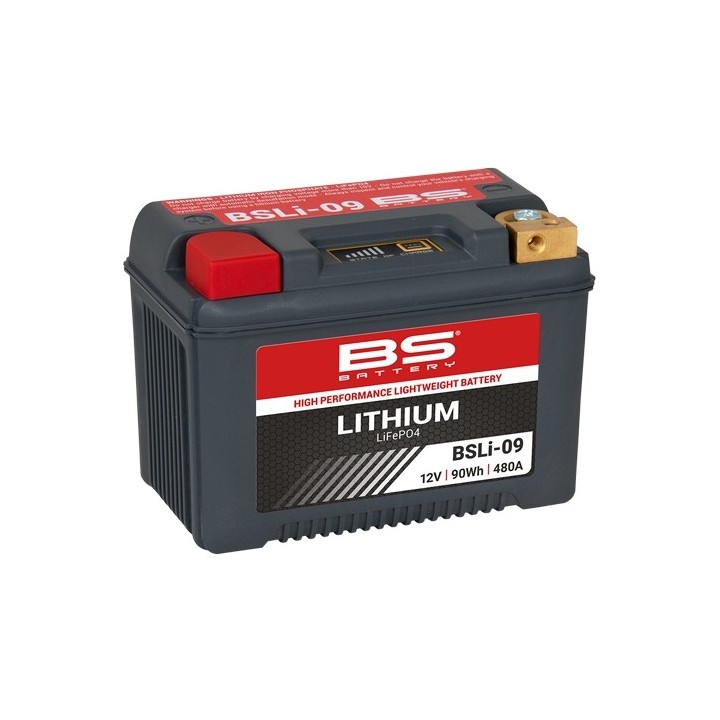 BS BATTERY BS akumulator litowo-jonowy ze wskaźnikiem naładowania LIFEPO4 BSLI-09 (148X86X105) (12,8V,480A,90WH,7,5AH) (YTX16H,…