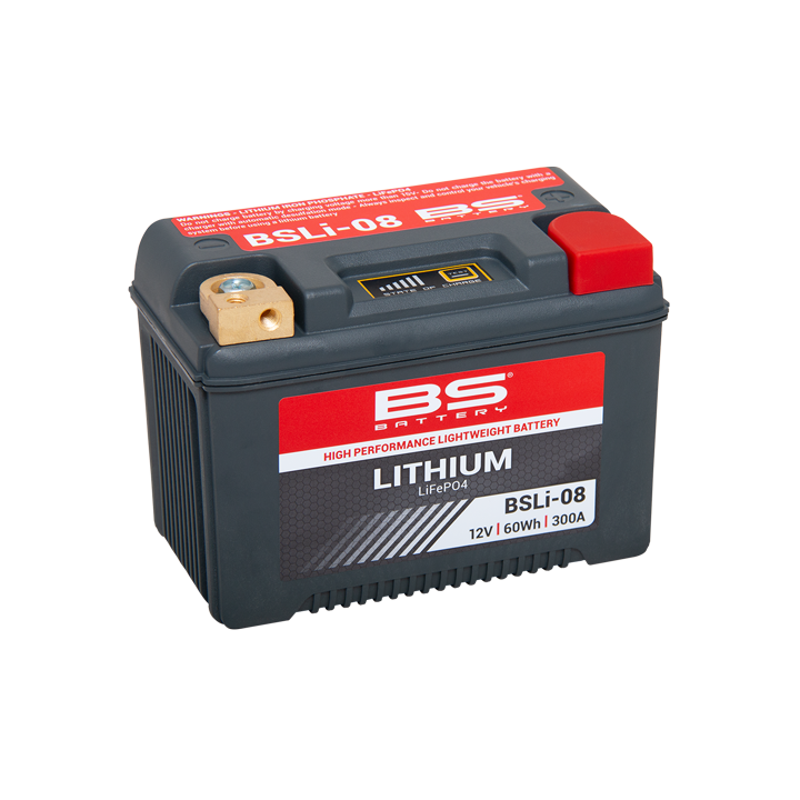 BS BATTERY BS akumulator litowo-jonowy ze wskaźnikiem naładowania LIFEPO4 BSLI-08 (148X86X105) (12,8V,300A,64WH,5AH) (YTX16HL,Y…