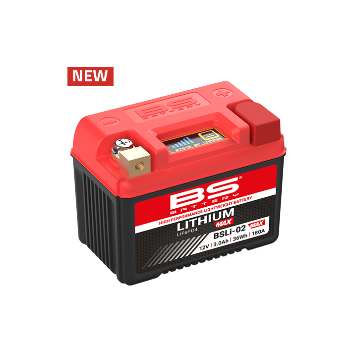 BS BATTERY BS akumulator litowo-jonowy ze wskaźnikiem naładowania LIFEPO4 BSLI-02 max (114X70X85) (180A,38,4WH,3AH) (YTX4L-BS,Y…