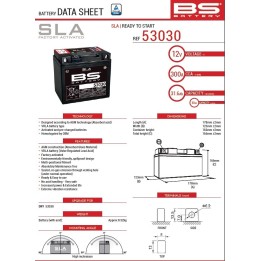 BS BATTERY BS akumulator 53030 (52515) (fa) 12V 31,6AH 178X123X166 bezobsługowy - zalany (300A) bmw R60/6/7 69-84, R65 84-95, R…