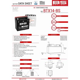 BS BATTERY BS akumulator BTX14-BS (YTX14-BS) 12V 12AH 150X87X145 bezobsługowy - elektrolit osobno (200A) UE2019/1148 (4)