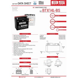 BS BATTERY BS akumulator BTX14L-BS (YTX14L-BS) 150X87X145 bezobsługowy - elektrolit osobno UE2019/1148 (4)