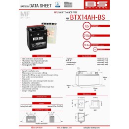BS BATTERY BS akumulator BTX14AH-BS (YTX14AH-BS) 12V 12AH 134X89X166 bezobsługowy - elektrolit osobno (210A) UE2019/1148 (3)