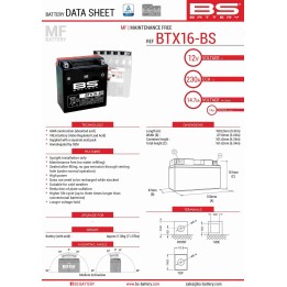 BS BATTERY BS akumulator BTX16-BS (YTX16-BS) 12V 14AH 152X88X161 bezobsługowy - elektrolit osobno (230A) UE2019/1148 (2)
