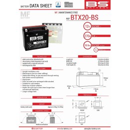 BS BATTERY BS akumulator BTX20-BS (YTX20-BS) 175X87X155 bezobsługowy - elektrolit osobno (270A) UE2019/1148 (2)