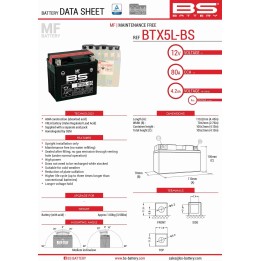 BS BATTERY BS akumulator BTX5L-BS (YTX5L-BS) 12V 4AH 114X71X106 bezobsługowy - elektrolit osobno (70A) UE2019/1148 (8)