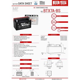 BS BATTERY BS akumulator BTX7A-BS (YTX7A-BS) 12V 6AH 152X88X94 bezobsługowy - elektrolit osobno (90A) UE2019/1148 (6)