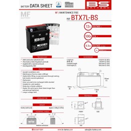 BS BATTERY BS akumulator BTX7L-BS (YTX7L-BS) 12V 6AH 144X71X131 bezobsługowy - elektrolit osobno (85A) UE2019/1148 (6)