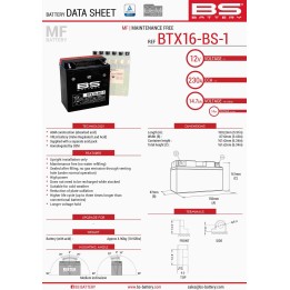 BS BATTERY BS akumulator BTX16-BS1 (YTX16-BS-1) 12V 14AH 152X88X161 bezobsługowy - elektrolit osobno (230A) UE2019/1148 (2)
