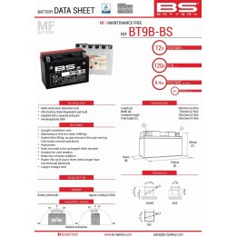 BS BATTERY BS akumulator BT9B-BS (YT9B-BS) 12V 8AH 150X70X105 bezobsługowy - elektrolit osobno (120A) UE2019/1148 (6)