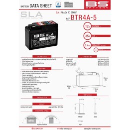 BS BATTERY BS akumulator BTR4A-5 (fa ) (YTR4A-BS) 12V 2,3AH 113X48X85X bezobsługowy - zalany (35A) (12)