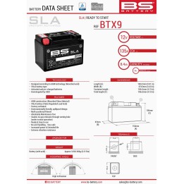 BS BATTERY BS akumulator BTX9 (fa) (YTX9-BS) 152X88X106 12V 8AH bezobsługowy - zalany (120A) (6)