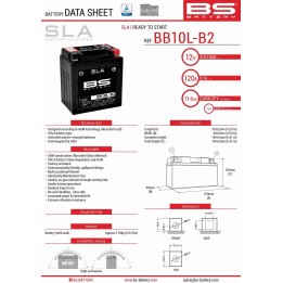 BS BATTERY BS akumulator BB10L-B2 (fa) (YB10L-B2,YB10L-A2) 12V 11AH 136X91X146 bezobsługowy - zalany (160A) - zastępuje 300834…