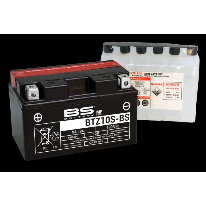 BS BATTERY BS akumulator BTZ10S-BS (YTZ10S, YTZ10S-BS) 12V 8,6AH 150X86X95 bezobsługowy - elektrolit osobno (190A) UE2019/1148…