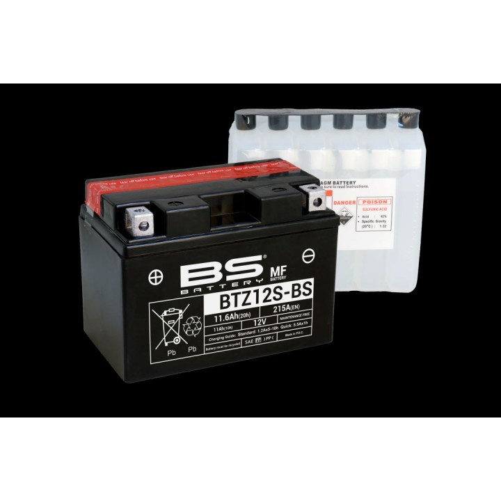 BS BATTERY BS akumulator BTZ12S-BS (YTZ12S, YTZ12S-BS) 12V 11AH 150X86X110 bezobsługowy - elektrolit osobno (210A) UE2019/1148…