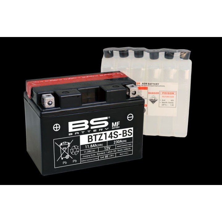 BS BATTERY BS akumulator BTZ14S-BS (YTZ14S, YTZ14S-BS) 12V 11,2AH 150X86X110 bezobsługowy - elektrolit osobno (230A) UE2019/114…
