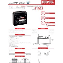 BS BATTERY BS akumulator 51913/51814 max (fa) (G12-19,SLA12-19,SLA12-22) 12V 21AH 183X79X171 bezobsługowy - zalany (zwiększony…