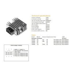 DZE regulator napięcia yamaha CE 50 jog '07-'17; xc 50 vino '08-'14; xf 50 '06-'14; yw 50 zuma '12-'17 (3B3-H1960-00) mofset (3…