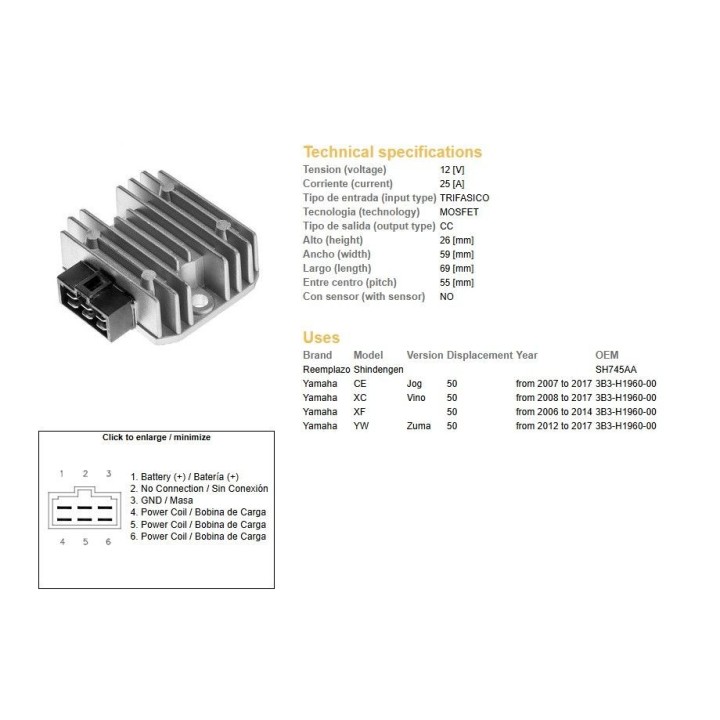 DZE regulator napięcia yamaha CE 50 jog '07-'17; xc 50 vino '08-'14; xf 50 '06-'14; yw 50 zuma '12-'17 (3B3-H1960-00) mofset (3…