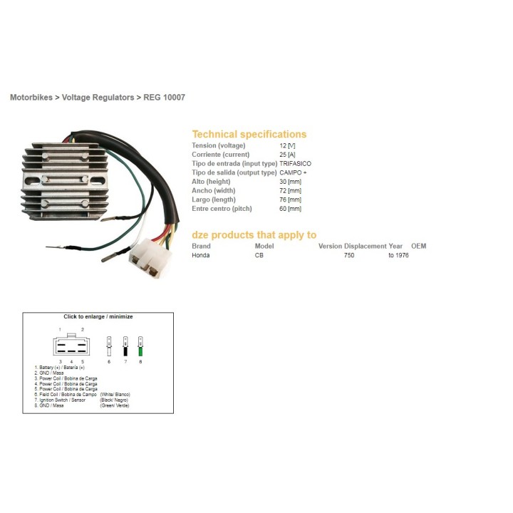 DZE regulator napięcia honda cb 750 four -'76