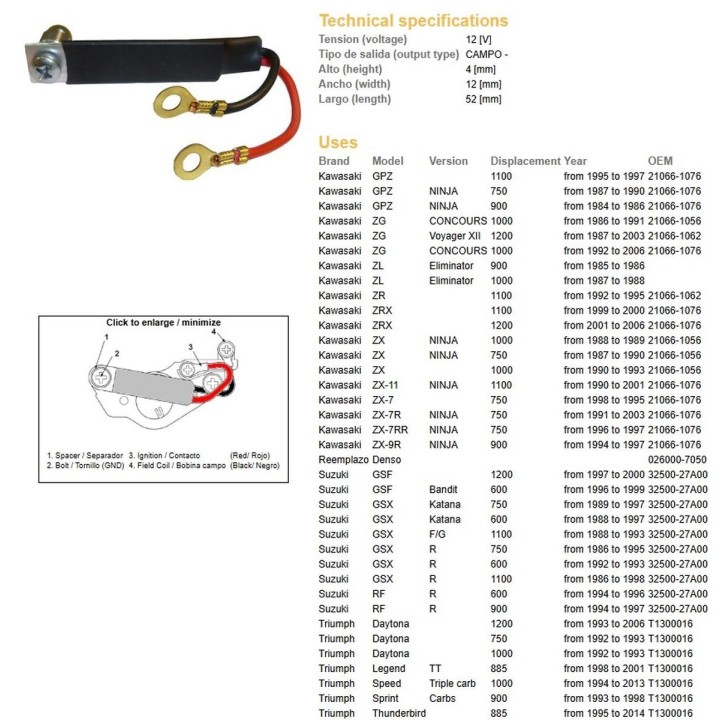 DZE regulator napięcia kawasaki gpz/zg/zl/zr/zrx/zx; suzuki gsf/gsx/rf; triumph; yamaha fj/fzr/fzx/gts/yzf (oem 21066-1076; 210…