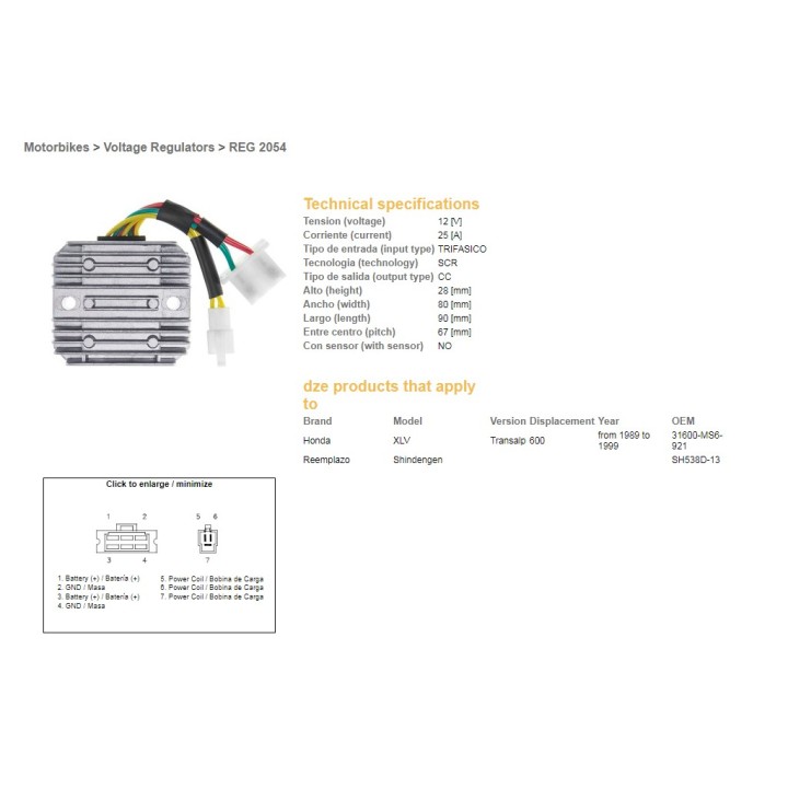 DZE regulator napięcia honda xl 600V transalp '89-'99 (sh 538D-13; ESR640; RGU-144)