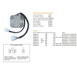 DZE regulator napięcia yamaha tx 650 '73-'74; xs 360 '76-'77; xs 400 '78-'82; xs 650 '70-72 (447-81970-10-00) (ESR350)