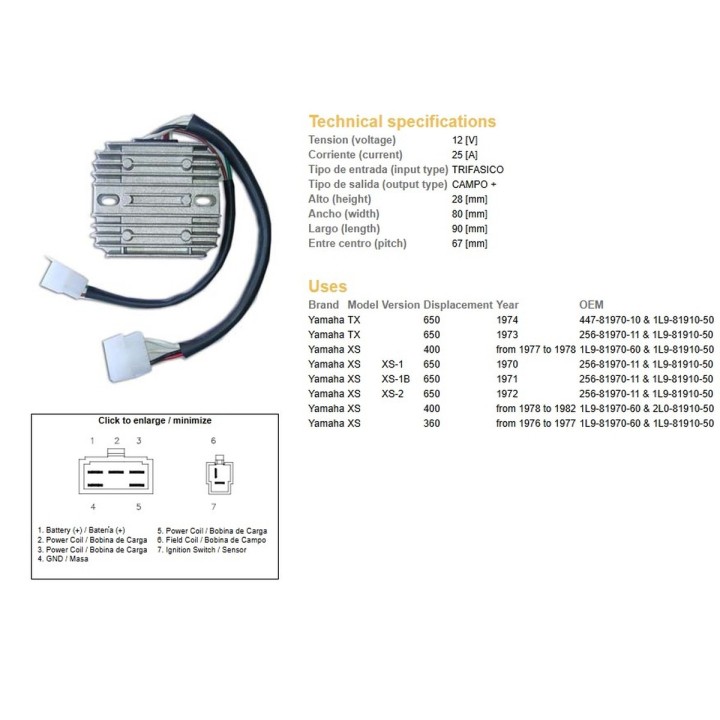 DZE regulator napięcia yamaha tx 650 '73-'74; xs 360 '76-'77; xs 400 '78-'82; xs 650 '70-72 (447-81970-10-00) (ESR350)
