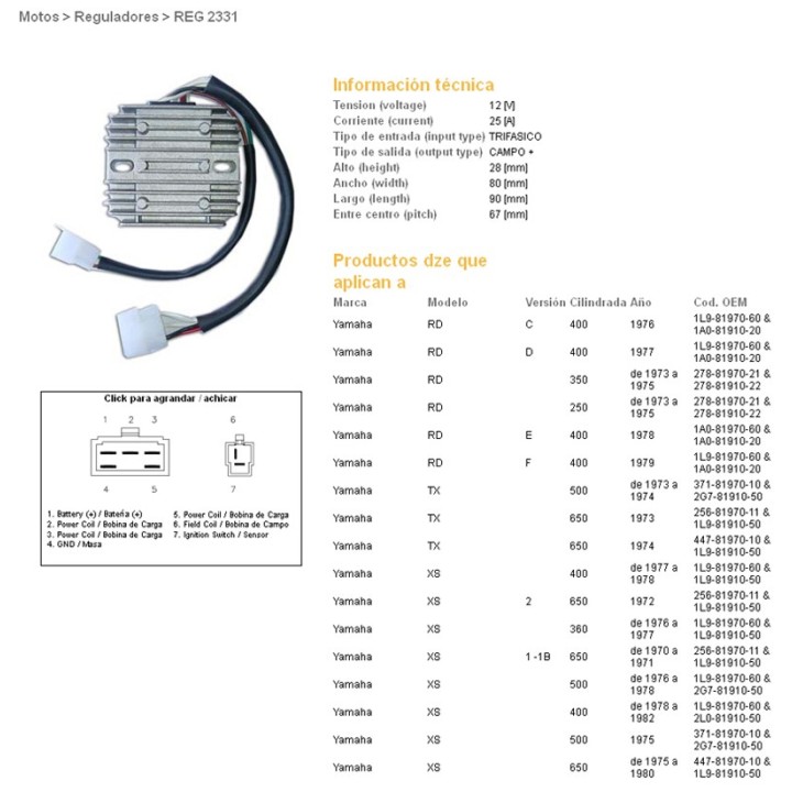 DZE regulator napięcia yamaha tx 650 '73-'74; xs 360 '76-'77; xs 400 '78-'82; xs 650 '70-72 (447-81970-10-00) (ESR350)