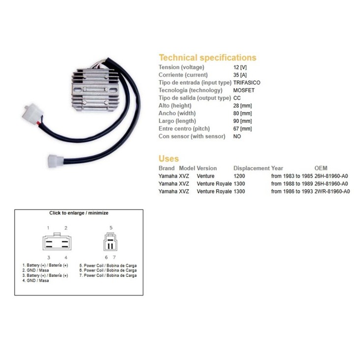 DZE regulator napięcia yamaha xvz 1200 venture '83-'85; xvz 1300 venture royale '86-'93 (26H-81960-A0; 2WR-81960-A0)