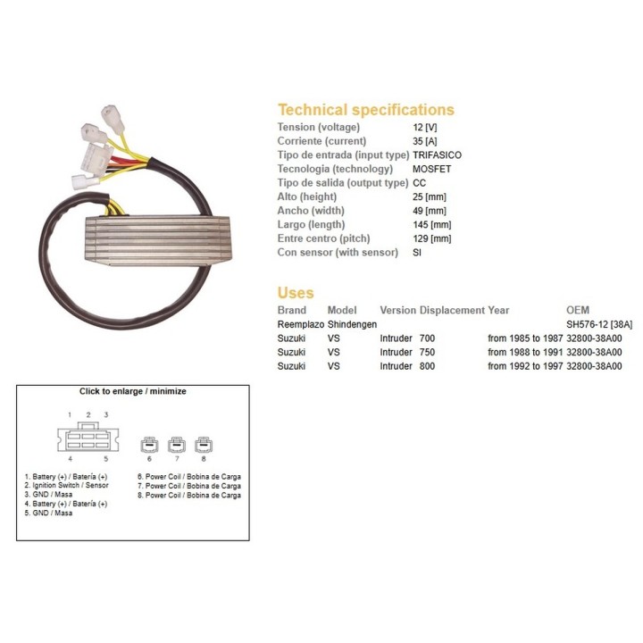 DZE regulator napięcia suzuki vs 700 intruder '85-'87; vs 750 intruder '88-'91; suzuki vs 800 '92-'97 (32800-38A00) (ESR752)