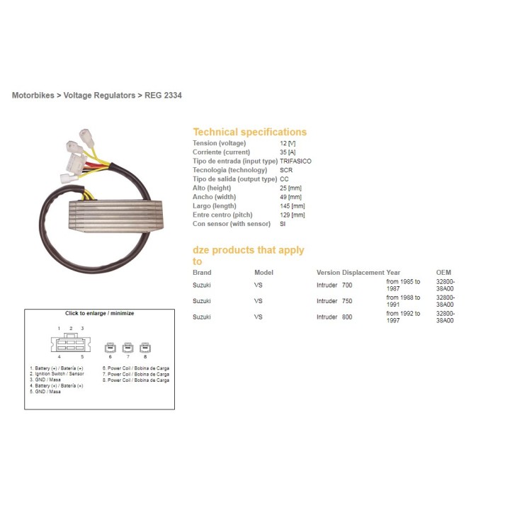 DZE regulator napięcia suzuki vs 700 intruder '85-'87; vs 750 intruder '88-'91; suzuki vs 800 '92-'97 (32800-38A00) (ESR752)