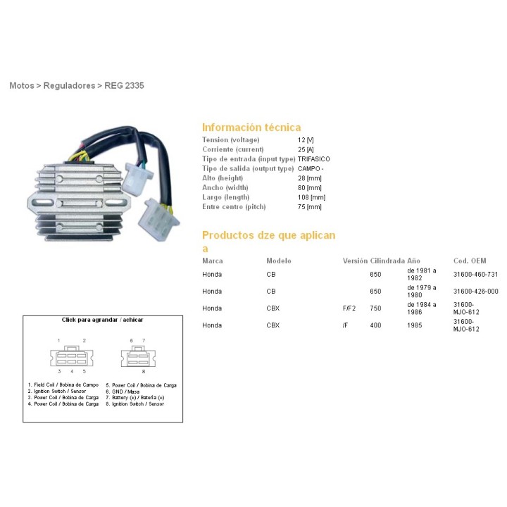DZE regulator napięcia honda cb 650 '79-'82; cbx 400F '85; cbx 750F '84-'86 (31600-460-731) (ESR190)