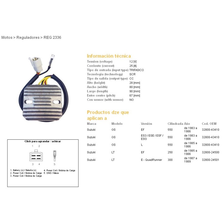 DZE regulator napięcia suzuki gs 550E/L '83-'86; gsx 550E '85-'87; lt 250EF quadrunner '85-'87; lt 300E quadrunner '87-89 (ESR1…
