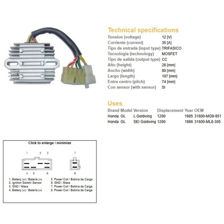 DZE regulator napięcia honda GL1200 sei '85-'87 (wtryskowy) (31600-MG9-951, 31600-ML8-305) (ESR570)