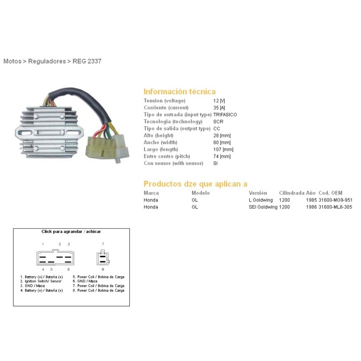 DZE regulator napięcia honda GL1200 sei '85-'87 (wtryskowy) (31600-MG9-951, 31600-ML8-305) (ESR570)