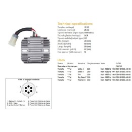 DZE regulator napięcia yamaha yfm 225/250 MOTO-4 '86-'91; yfm 350 fw '87-'89; yfm 350 big bear '90-'94; yfm 350X warrior '87-'9…