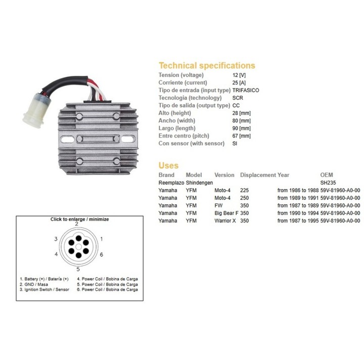 DZE regulator napięcia yamaha yfm 225/250 MOTO-4 '86-'91; yfm 350 fw '87-'89; yfm 350 big bear '90-'94; yfm 350X warrior '87-'9…