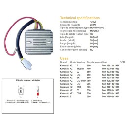 DZE regulator napięcia kawasaki kz 440LTD '79-'93; kz 750LTD '82-'84; kz 650F '81-'84 (jednofazowy)