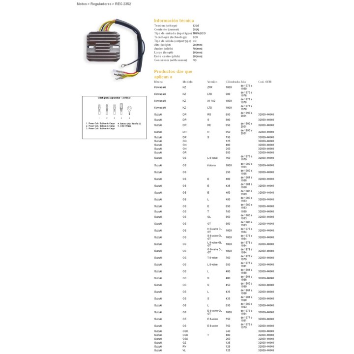 DZE regulator napięcia suzuki gs 250/400/450/550/650/750/1000; gsx 400/750/1000/1100 (ESR100,ESR090)