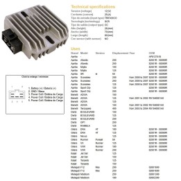 DZE regulator napięcia aprilia sr 50; benelli; derbi; gilera;italjet; piaggio X9 125/180/200/250 (12V/25A) (ESR259)