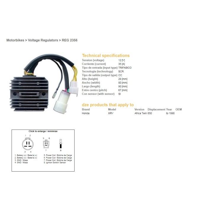 DZE regulator napięcia honda xrv 650 africa twin '90 (OEM-31600-MS8-000)