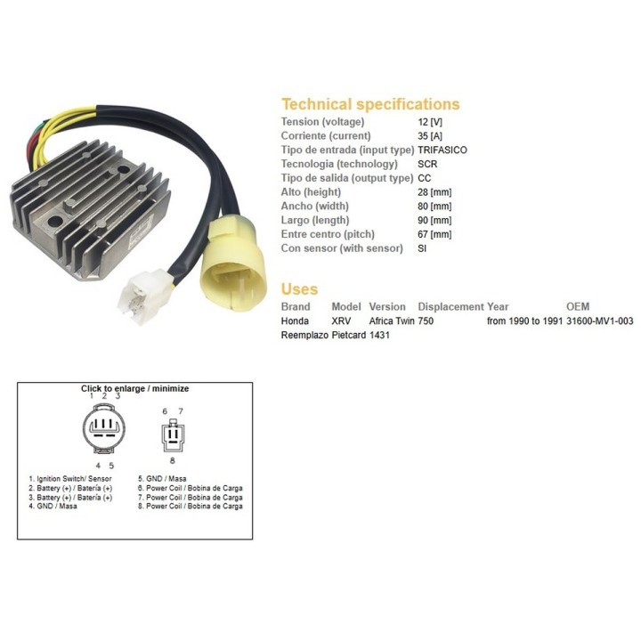 DZE regulator napięcia honda xrv 750 africa twin '90-'91 (OEM-31600-MV1-003) (35A)