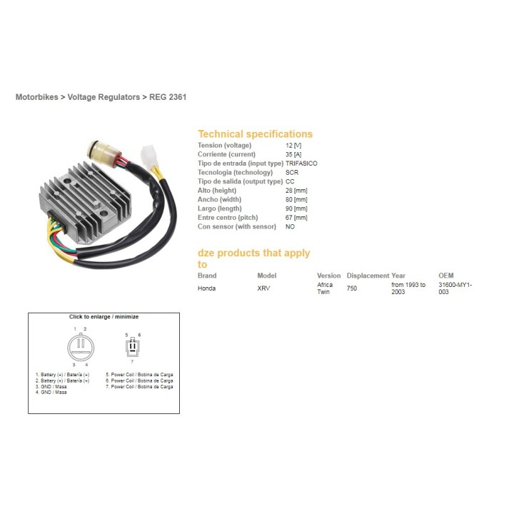 DZE regulator napięcia honda xrv 750 africa twin '93-'03 (35A) (31600-MY1-003) (ESR672; RGU-125)