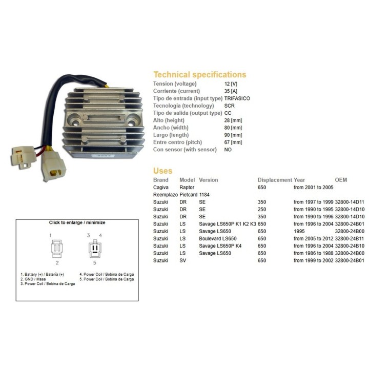 DZE regulator napięcia suzuki dr 250SE '90-'95; dr 350SE '90-'99; ls 650 savage '95-'12; sv 650 '99-'02; cagiva 650 raptor '01-…