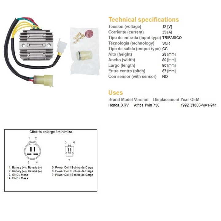 DZE regulator napięcia honda xrv 750 africa twin '92 (31600-MV1-941) (35A)