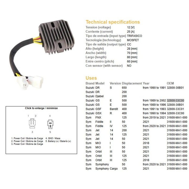 DZE regulator napięcia suzuki gsf 400 bandit '90-'94; gs 500E '89-'02; dr 650S '90-'91 (ESR170) (32800-33C00)
