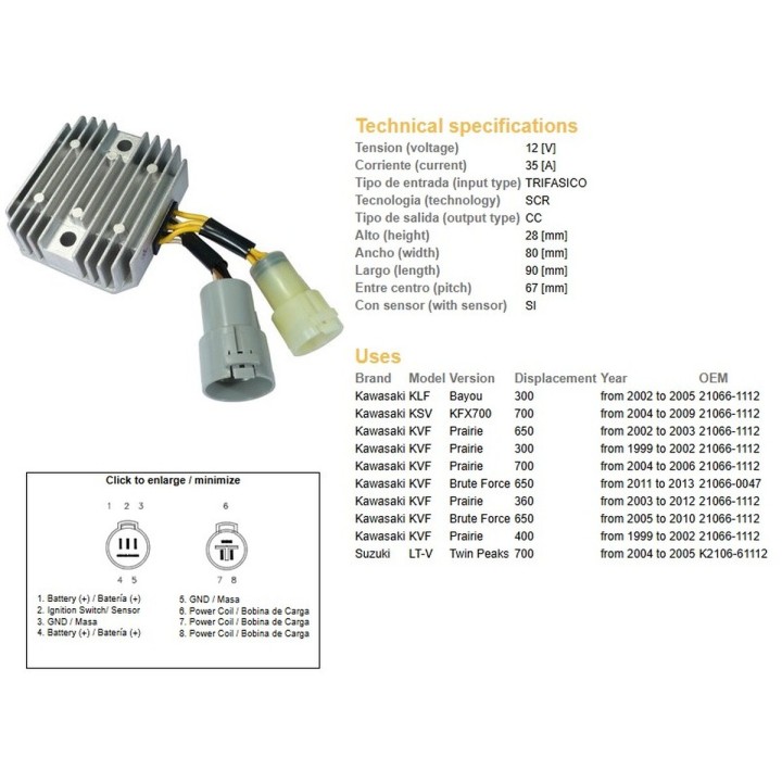 DZE regulator napięcia kawasaki klf 300 bayou '02-'05; kvf 300 prairie '99-'02; kfv 650 brute force '05-'10; kfx 700 '04-'09; s…